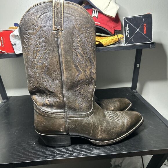 Nocona Mens Size 11 EE Brown Leather Cowboy Boots - Picture 1 of 14